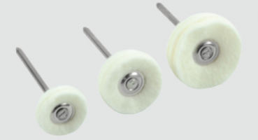 MINIATURBÜRSTEN, SCHEIBEN-FILZ Miniaturbürsten mit Scheibchen aus hochwertigem Wollfilz – montiert für das Handstück. VE 6St.